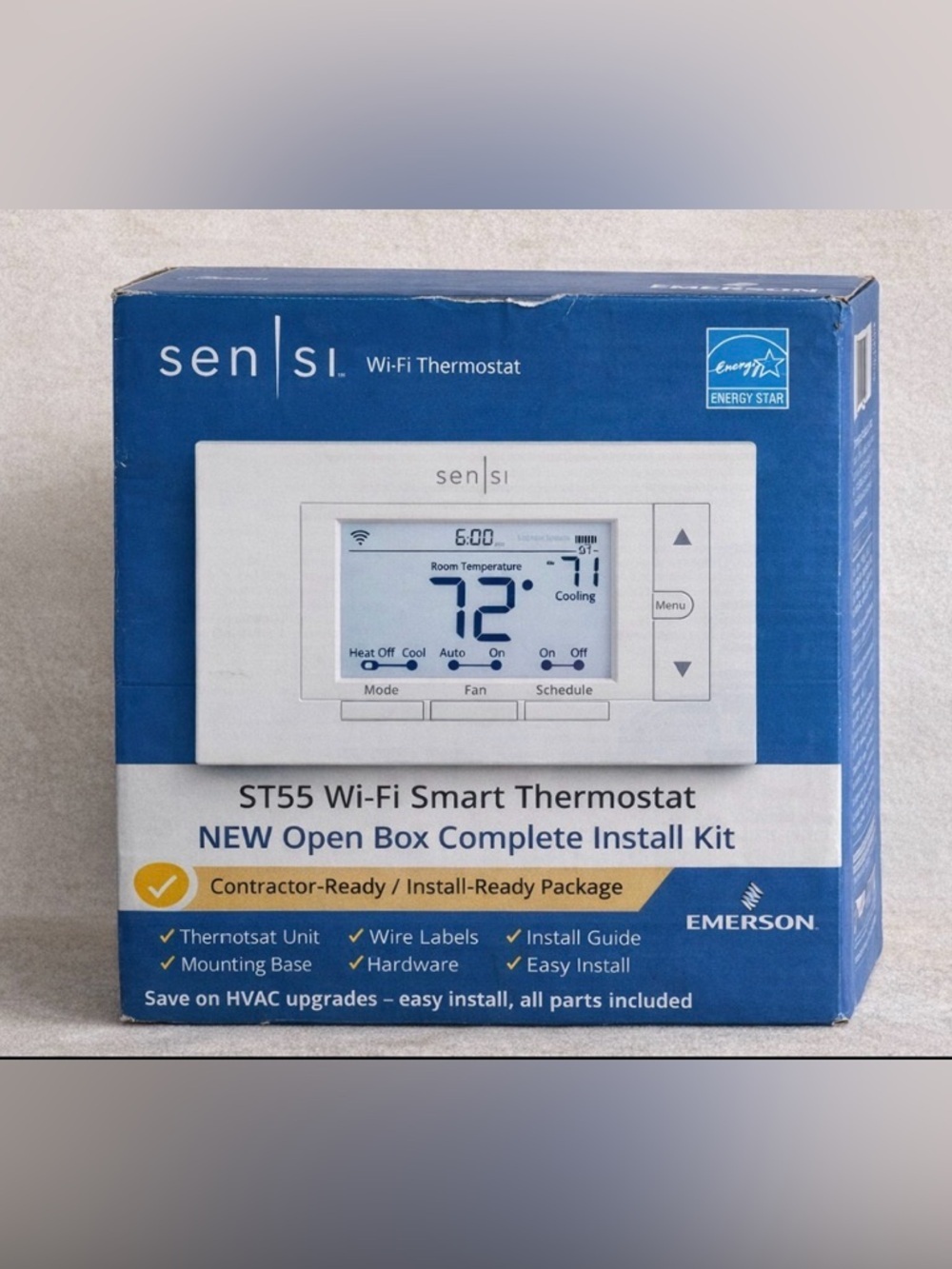 Emerson Sensi ST55 Smart WiFi Thermostat New Open Box Install Kit
